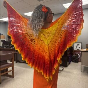 Ultimate Sacrifice Yellow and Orange Crochet Shawl: Handmade